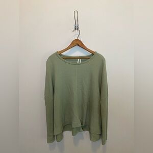 Anthropologie Light Sage Waffle Knit Long Sleeve Top